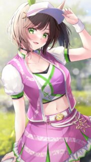 Cute Anime Girl in Sporty Pink Cheerleader Outfit Mobile Wallpaper