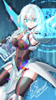 Futuristic Cyber Anime Girl with Glitch Effect Digital Art Wallpaper