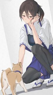 Anime Girl Petting Cute Shiba Inu Dog Aesthetic Mobile Wallpaper