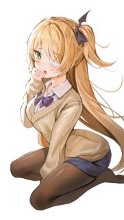 Anime Girl with Long Blonde Hair and Eyepatch High Quality Mobile Wallpaper