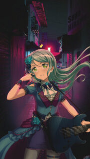 Sayo Hikawa Cyberpunk Anime Girl with Guitar Aesthetic Mobile Wallpaper