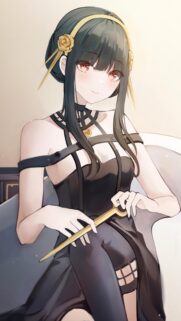 Stunning Yor Forger Anime Girl Wallpaper in Elegant Black Dress for Mobile
