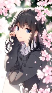 Anime Girl with Cherry Blossoms Aesthetic Mobile Wallpaper