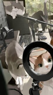 Cute Cats in Home Office Workspace Digital Art Wallpaper for Mobile