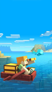 Minecraft Alex Sailing with Allay on Boat High Resolution Mobile Wallpaper