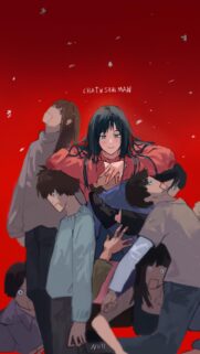 Chainsaw Man Anime Aesthetic Wallpaper with Red Background