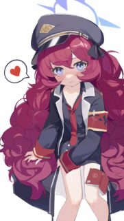 Cute Anime Girl with Magenta Hair and Military Uniform Wallpaper for Mobile