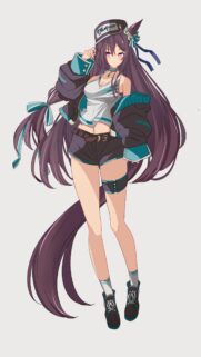 Cute Anime Girl with Long Purple Hair and Streetwear Outfit Mobile Wallpaper