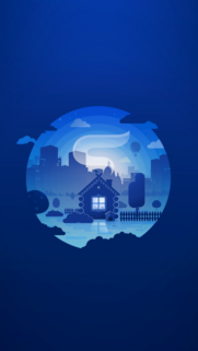 Minimalist Blue Night Landscape with Cozy Cottage Mobile Wallpaper