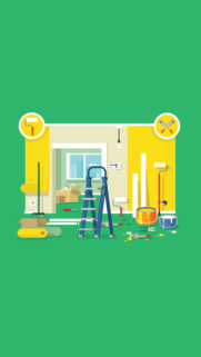 Home Renovation Concept Wallpaper Illustration Featuring Painting Tools and Interior Design