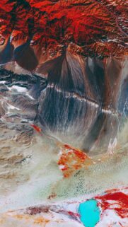Stunning Satellite View of Ethereal Desert Landscape and Vibrant Turquoise Lake