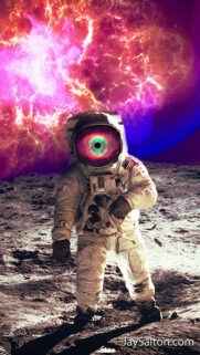 Surreal Astronaut with Cosmic Eye Helmet Wallpaper for Mobile Devices