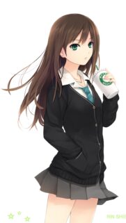 Cute Anime Girl with Brown Hair and School Uniform High-Resolution Wallpaper