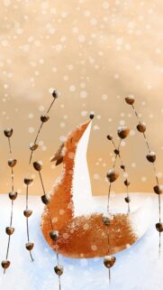 Cute Minimalist Fox in Snowfall Digital Illustration Mobile Wallpaper