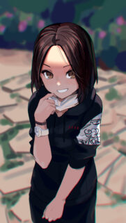 Cute Anime Girl with Bob Haircut in Black Hoodie Wallpaper