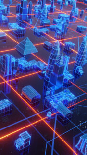 Futuristic Neon Cyberpunk City Grid Wireframe Mobile Wallpaper