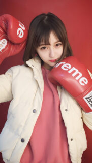 Cute Asian Girl Wearing Supreme Boxing Gloves High Quality Mobile Wallpaper