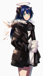 Anime Girl with Halo and Winter Coat Aesthetic Wallpaper for Mobile
