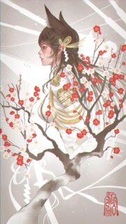 Beautiful Anime Girl with Fox Ears and Cherry Blossoms Mobile Wallpaper