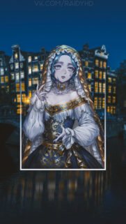 Sad Anime Girl in Elegant Victorian Gown at Night Wallpaper