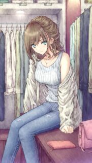 Anime Girl Sitting in Closet Aesthetic Wallpaper High Resolution