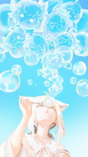 Cute Anime Cat Girl Blowing Bubbles Aesthetic Phone Wallpaper