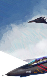Dual Fighter Jet Aerial Maneuver Artistic Illustration Mobile Wallpaper