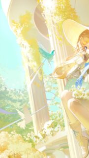 Beautiful Anime Girl with Daisies and Birds Aesthetic Mobile Wallpaper