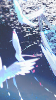 Ethereal White Birds Over Sparkling Night Water Anime Mobile Wallpaper