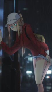 Anime Girl in Red Hoodie Urban Night Mobile Wallpaper High Resolution