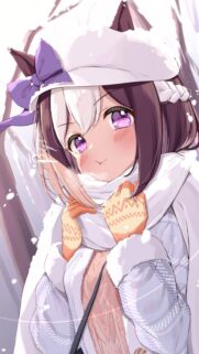 Cute Anime Girl in Winter Outfit with Purple Eyes Wallpaper