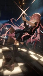 Anime Girl Playing Electric Guitar Dynamic Stage Performance High Resolution Wallpaper