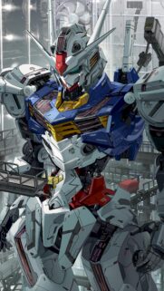 High-Definition Gundam Mecha Mobile Wallpaper in Industrial Hangar Setting