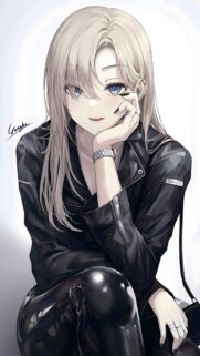 Stunning Anime Girl with Blonde Hair in Black Leather Jacket Mobile Wallpaper