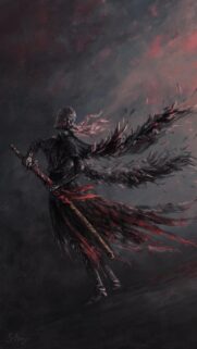 Dark Fantasy Knight with Black Wings and Sword Wallpaper