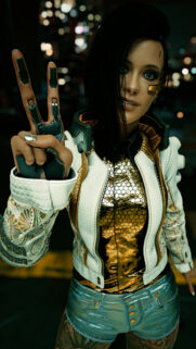 Cyberpunk Girl with Robotic Hand Peace Sign Aesthetic Wallpaper 4K