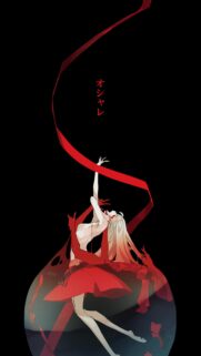 Minimalist Anime Girl with Red Ribbon Abstract Art Mobile Wallpaper