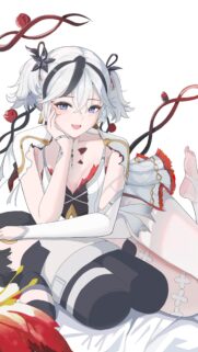 Beautiful Anime Girl with White Hair and Red Roses Aesthetic Mobile Wallpaper