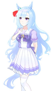 Anime Horse Girl Wallpaper with Long Light Blue Hair in School Uniform