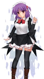 Cute Anime Maid with Purple Hair and Red Bow Wallpaper for Mobile