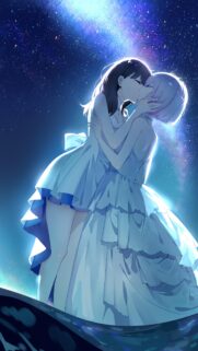 Anime Girls Kissing Under The Milky Way Starry Night Aesthetic Mobile Wallpaper