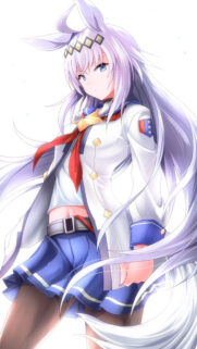 Stunning Anime Girl with Long Silver Hair in School Uniform Wallpaper