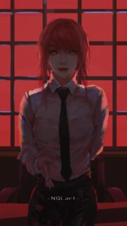 Makima Chainsaw Man Red Aesthetic Portrait Mobile Wallpaper