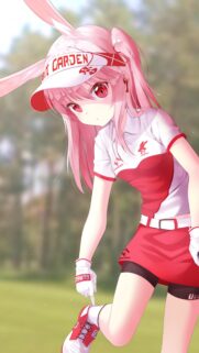 Cute Anime Girl Bunny Golfer With Pink Hair High Quality Mobile Wallpaper