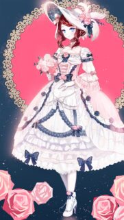 Elegant Lolita Fashion Anime Girl with Pink Roses Wallpaper