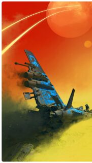 Futuristic Blue Spaceship Landing on Alien Desert Planet Mobile Wallpaper