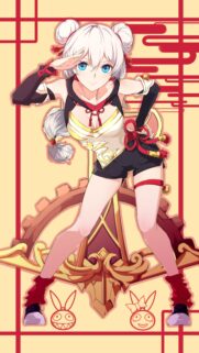 Anime Girl Saluting with White Hair and Stylish Chinese Inspired Outfit Wallpaper