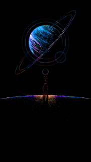 Minimalist Neon Astronaut Staring at Saturn Aesthetic Phone Wallpaper