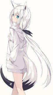 Cute White Fox Anime Girl in Hoodie High Resolution Mobile Wallpaper