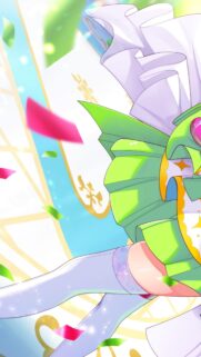Anime Girl in Green Festive Outfit With Confetti Wallpaper for Mobile